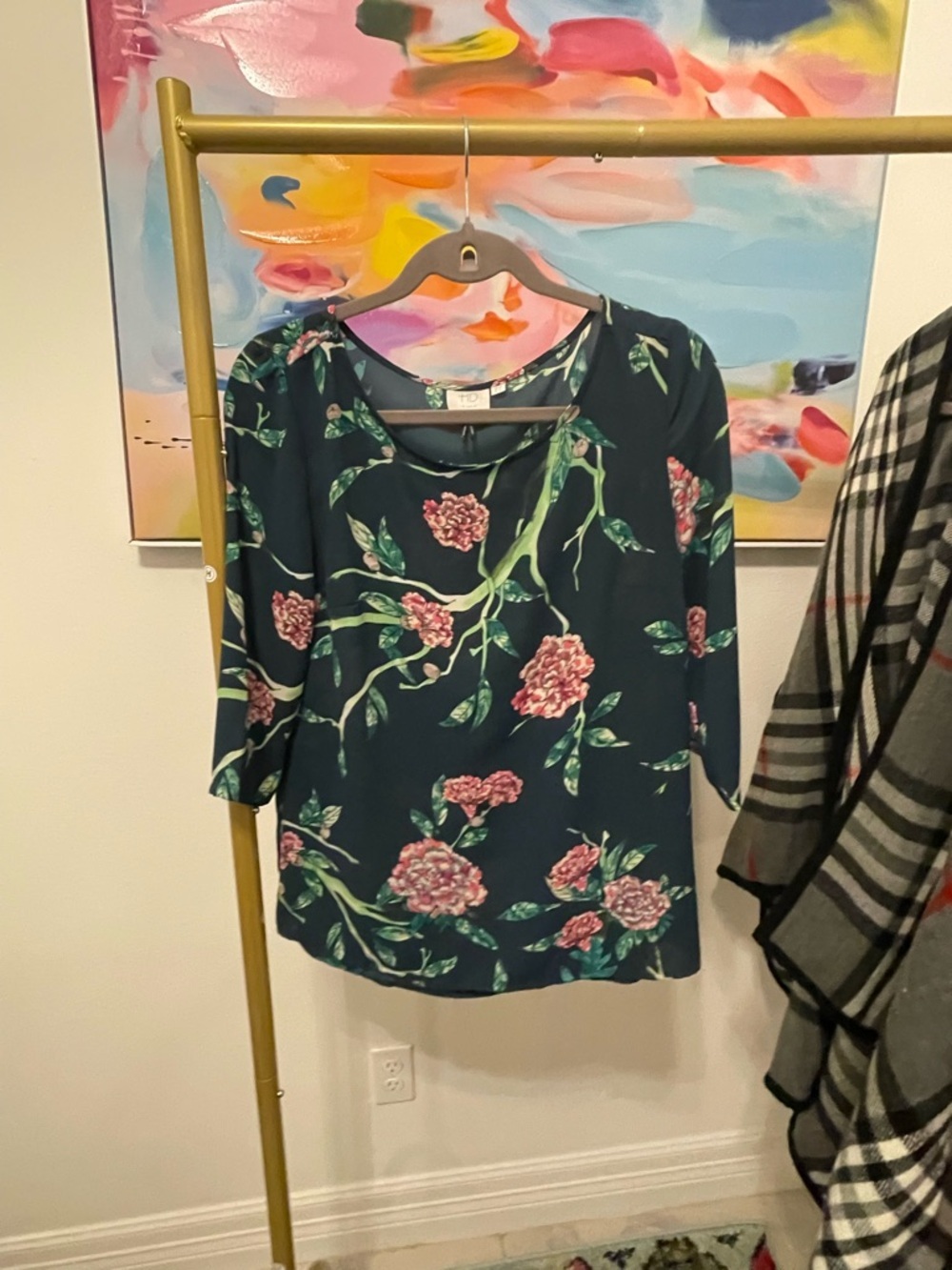 HD in Paris Navy‎ Floral Blouse Shirt Top Pink  small size casual dressy date